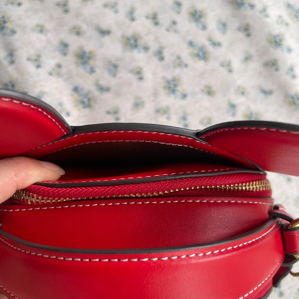 Coach Red Leather Mickey Ear Crossbody Purse - Picture 11 of 12